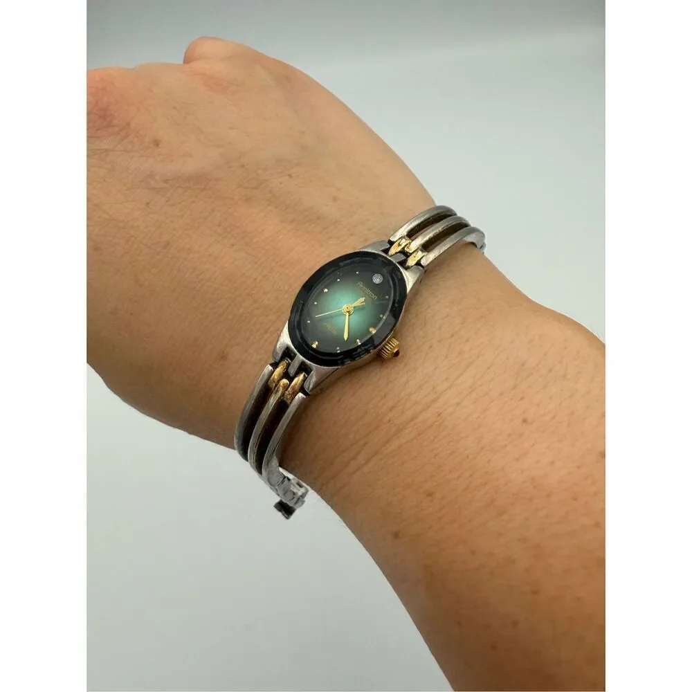 Armitron Womens Green Dial Two-Tone Quartz Now Diamond Watch